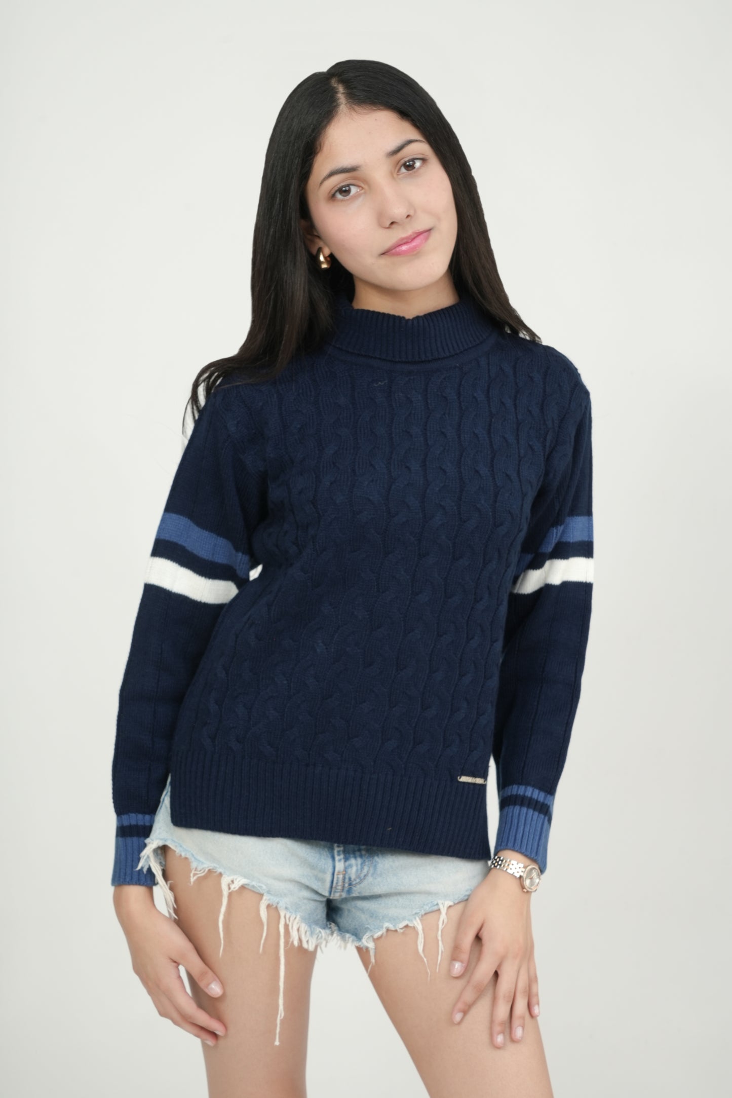 Pampolina Cable Knit Stripe Detail Sweater