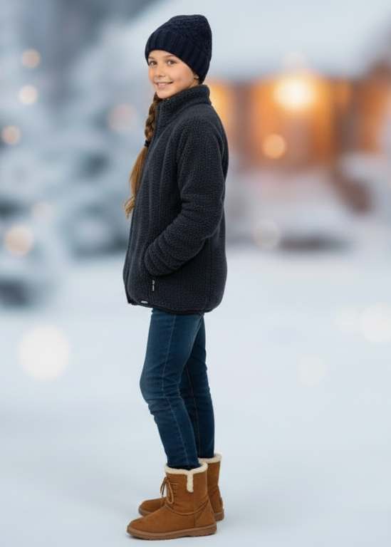 Charcoal Cotton Sweatshirt with Front Zip– Casual & Comfortable Girls Sweatshirt