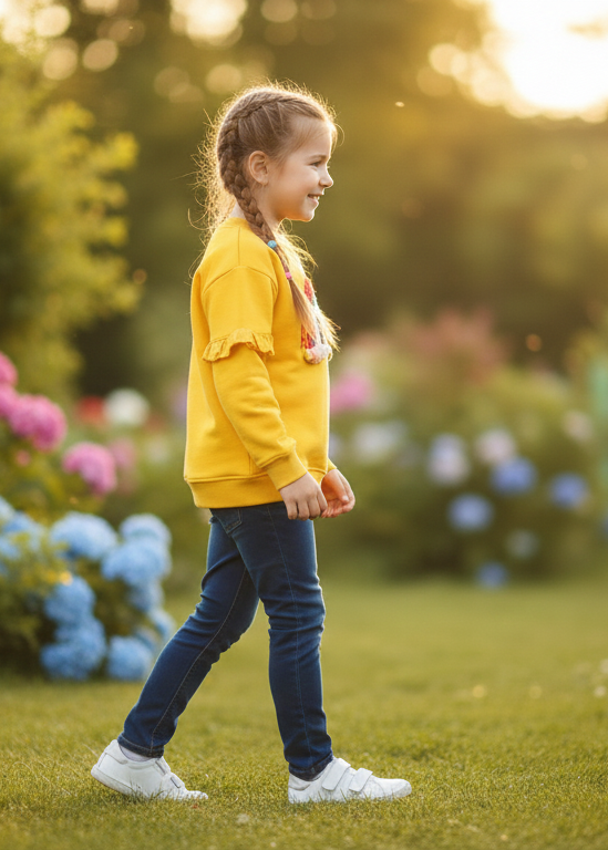 Sweet Kids' Mustard Yellow Sweatshirt with Textured Rainbow Appliqué
