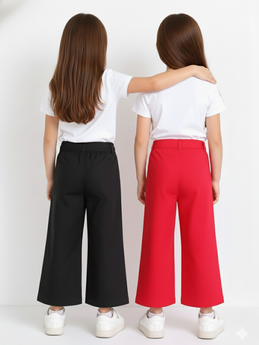 Kids High-Waisted Wide-Leg Culottes with Matching Tie-Belt