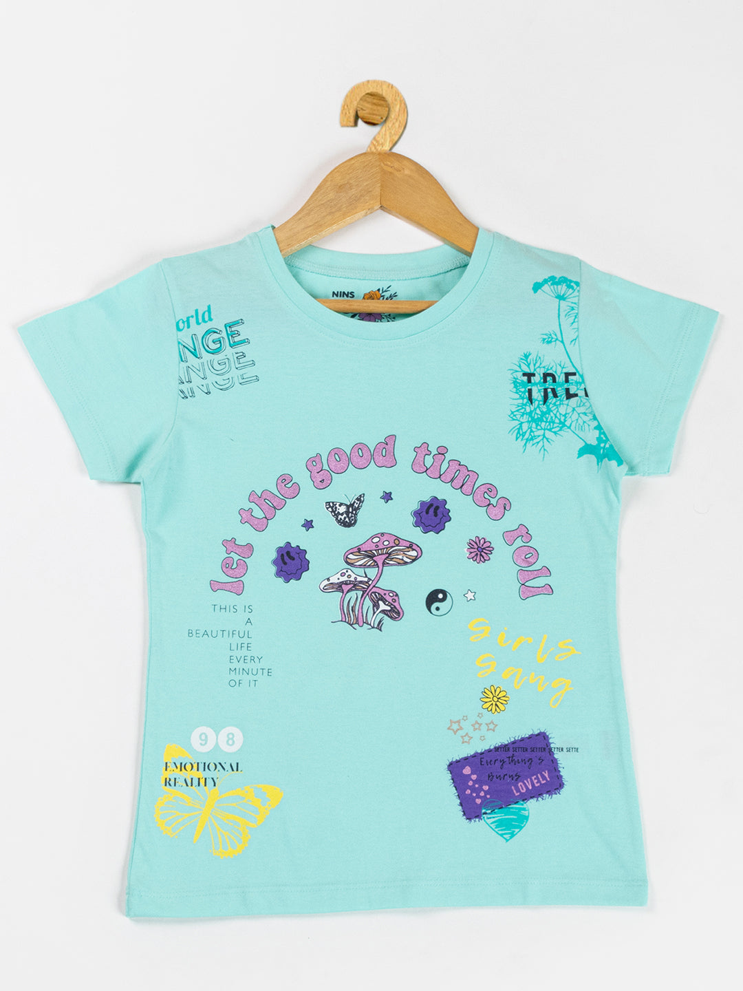 Pampolina Girls Flower Printed Stretchable Top-Sky