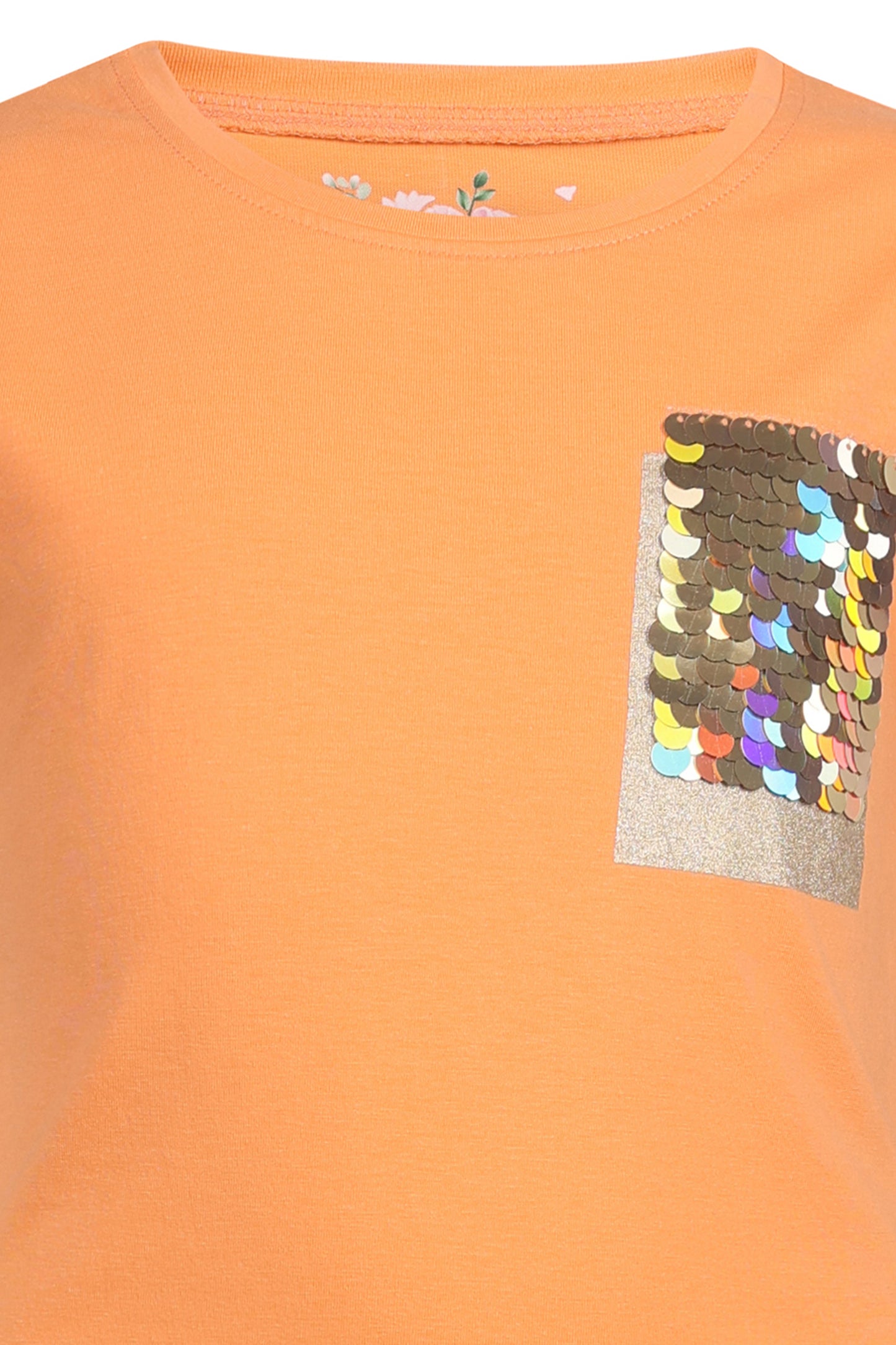 Pampolina Girls Sequence Printed Top- Orange
