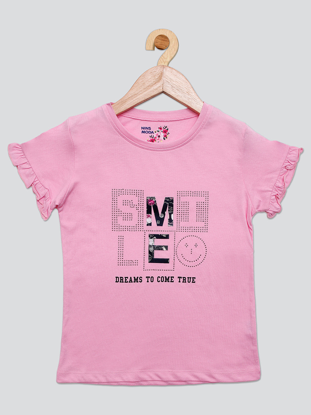 Pampolina Girls Sequined Printed Top- L.Pink