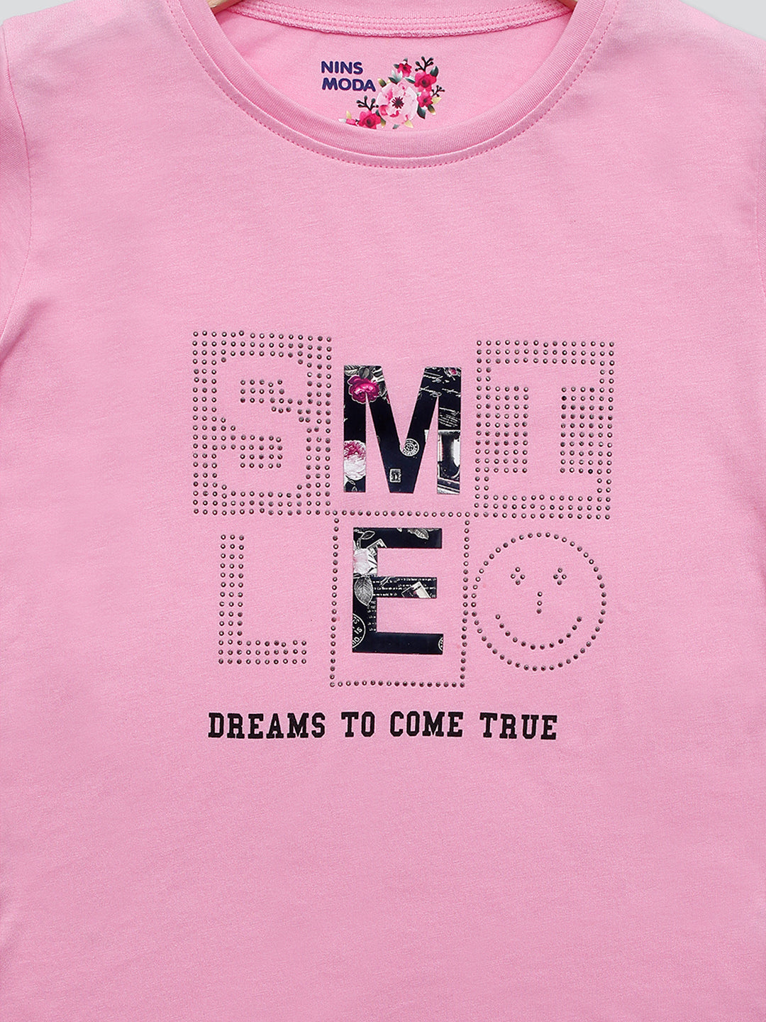 Pampolina Girls Sequined Printed Top- L.Pink