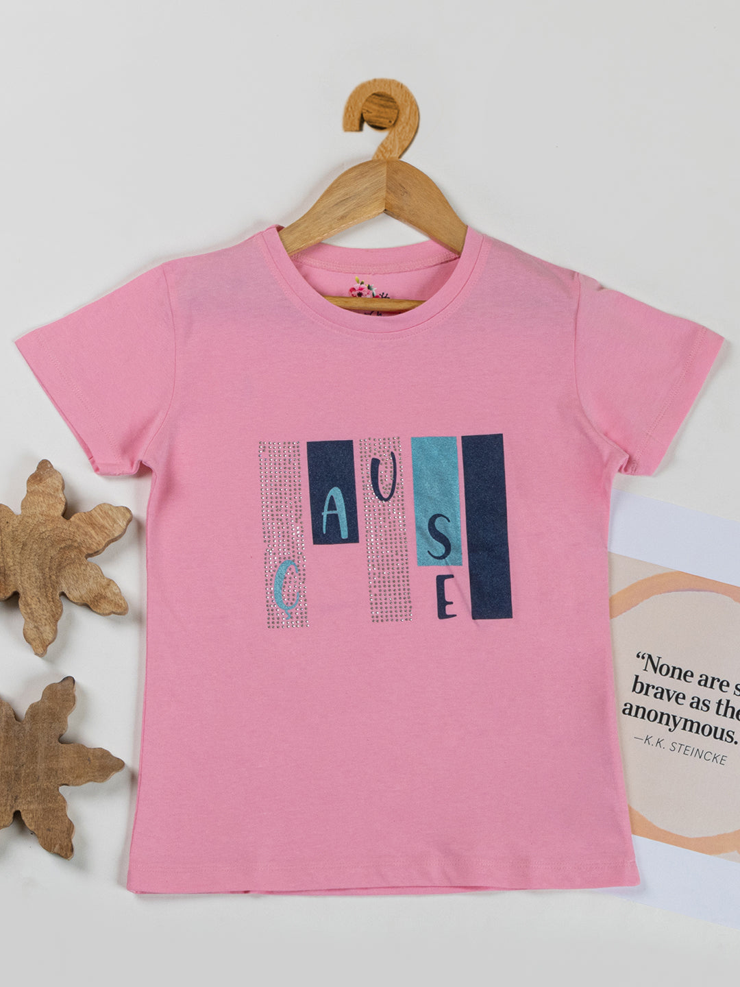 Pampolina Girls Sequin Printed Top-Lt. pink