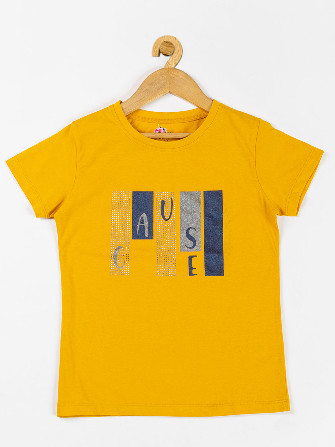 Pampolina Girls Sequin Printed Top -Mustard