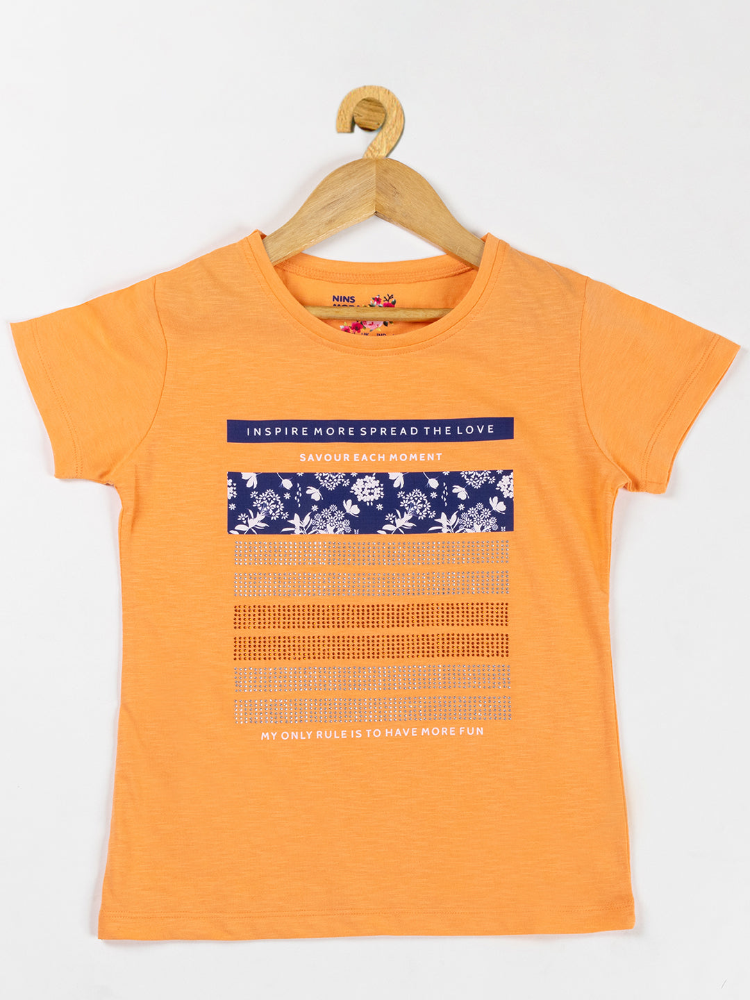 Pampolina Girls Sequine Printed Top -Orange