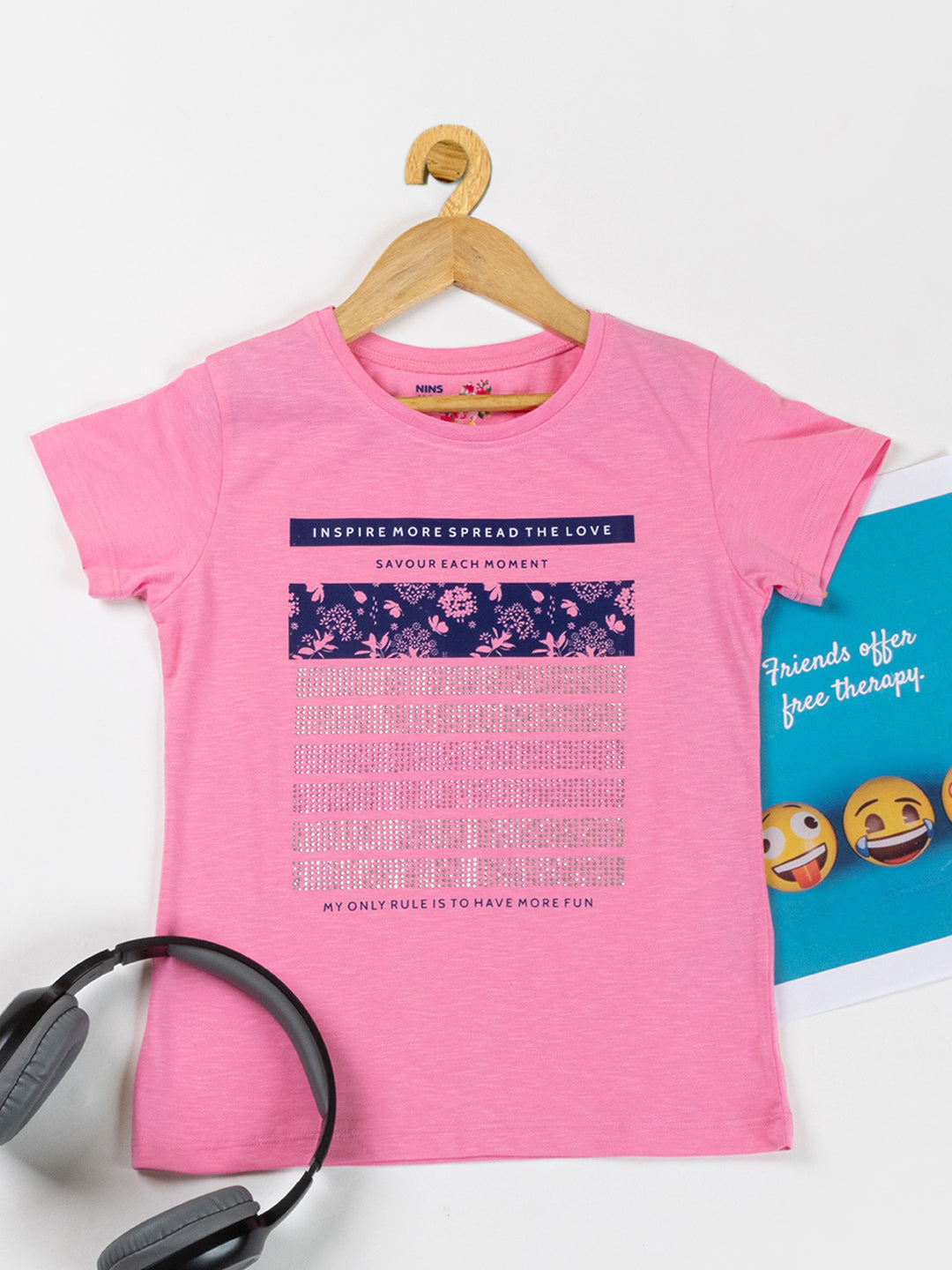 Pampolina Girls Sequin Printed Top -Pink