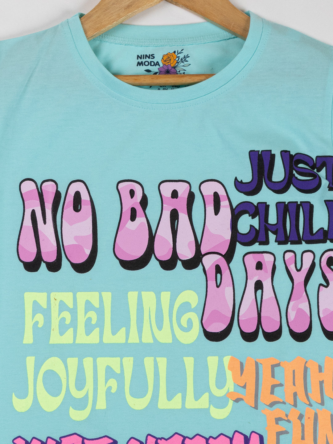 Pampolina Girls Printed & Half Sleeve Top-Turquise