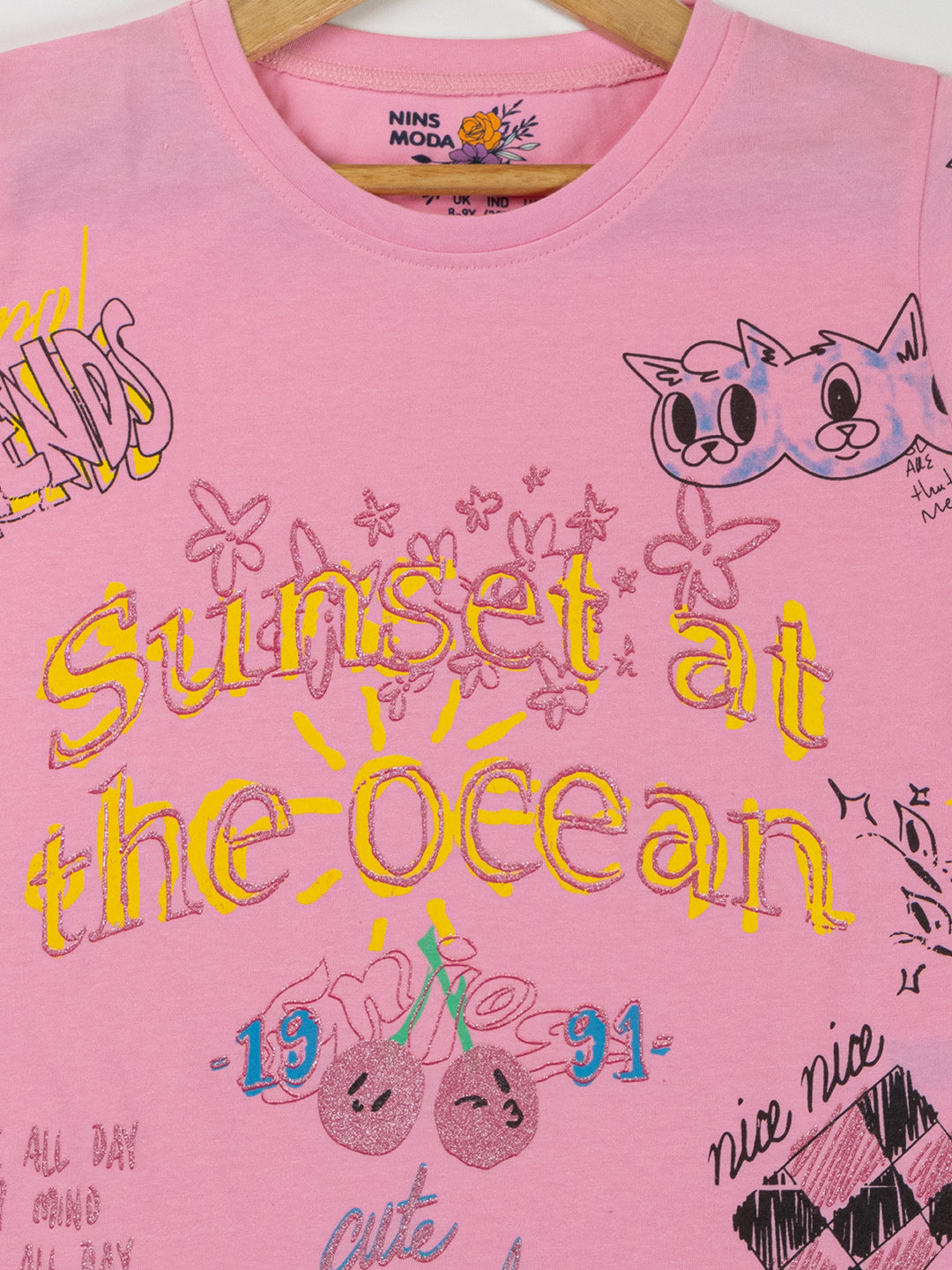 Pampolina Girls Printed Half Sleeve Top- Pink