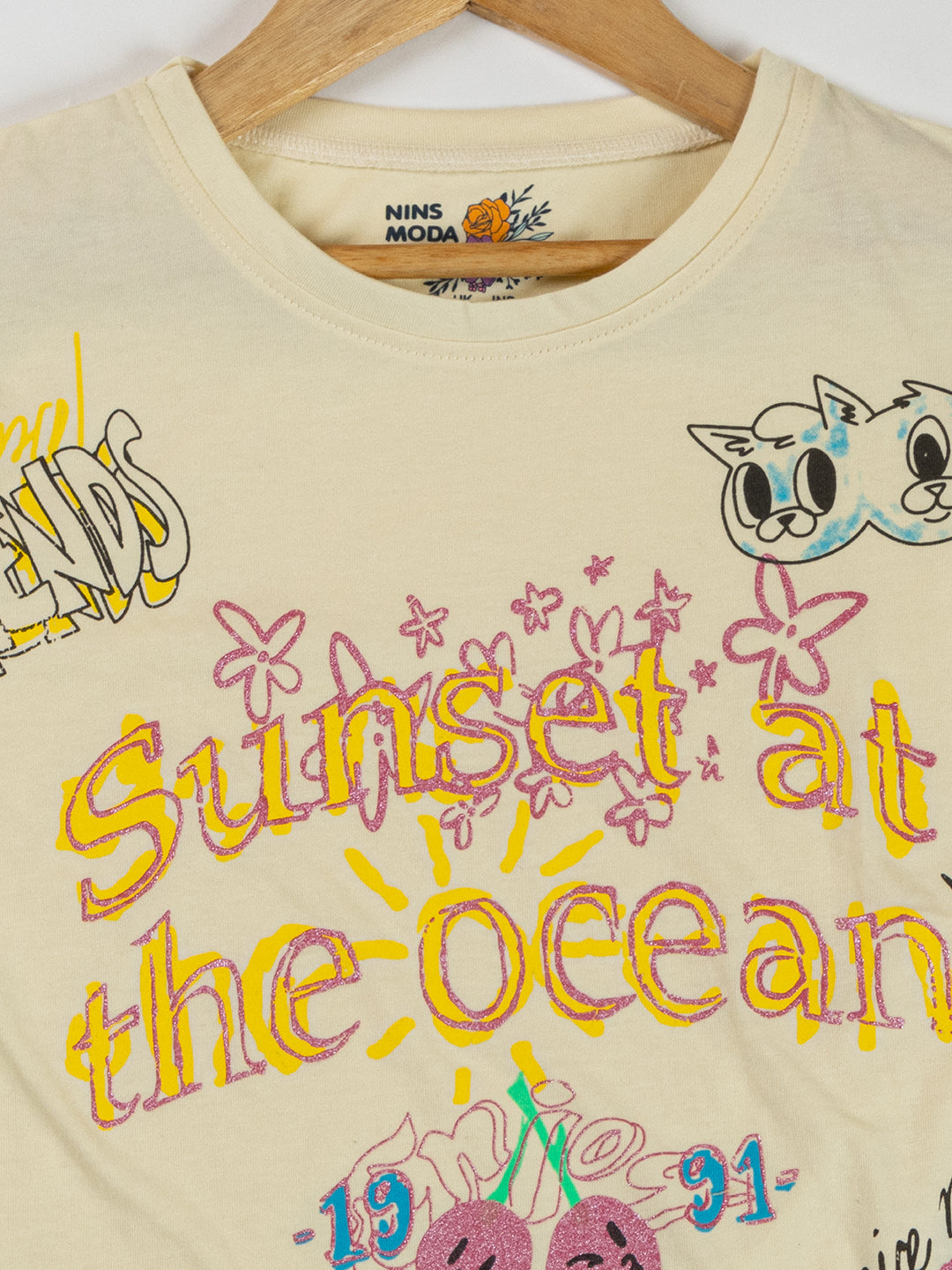 Pampolina  Girls Printed Half Sleeve Top- OffWhite