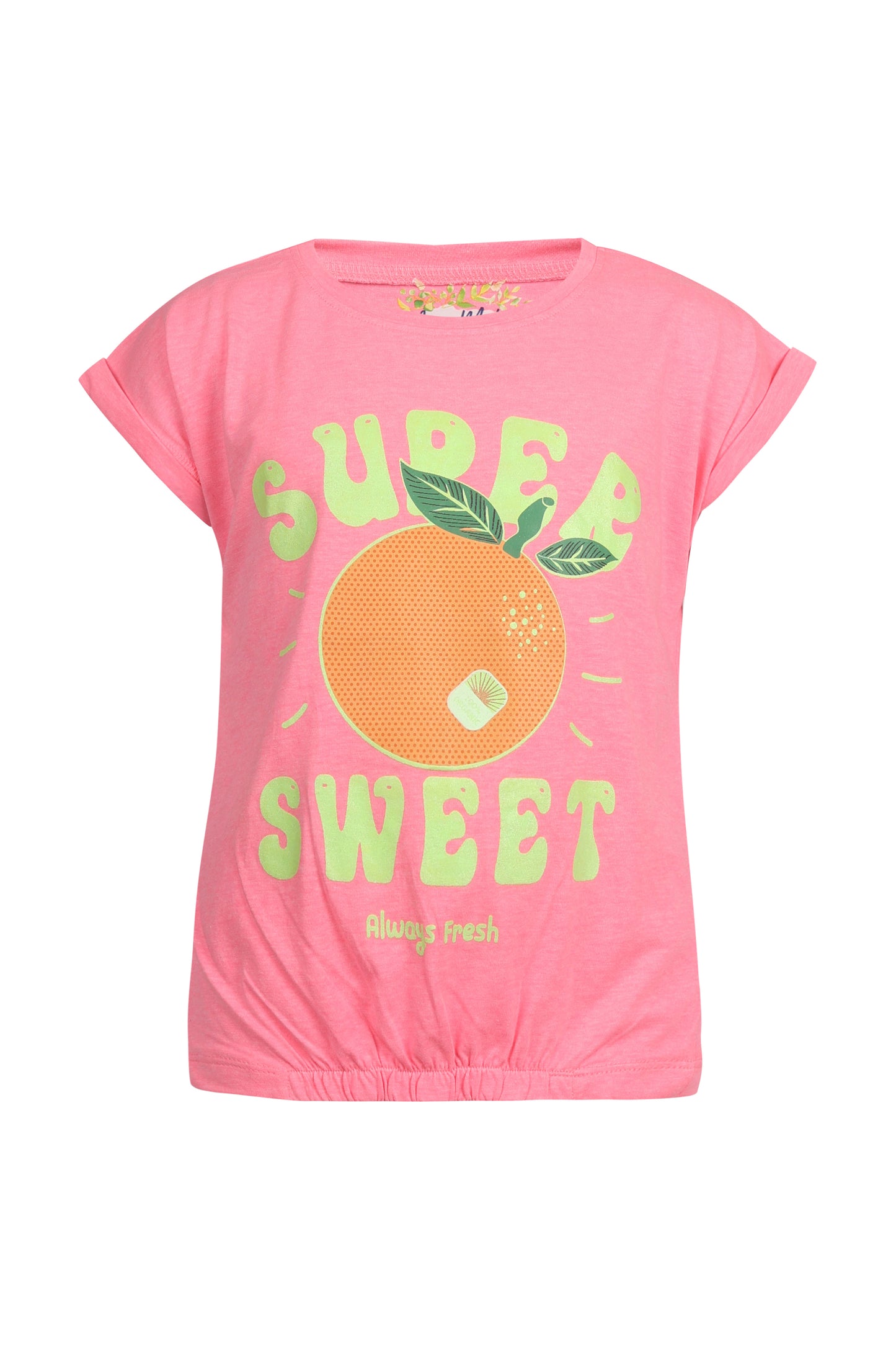 Pampolina Girls Printed & Short Sleeve Crop Top- F.Pink