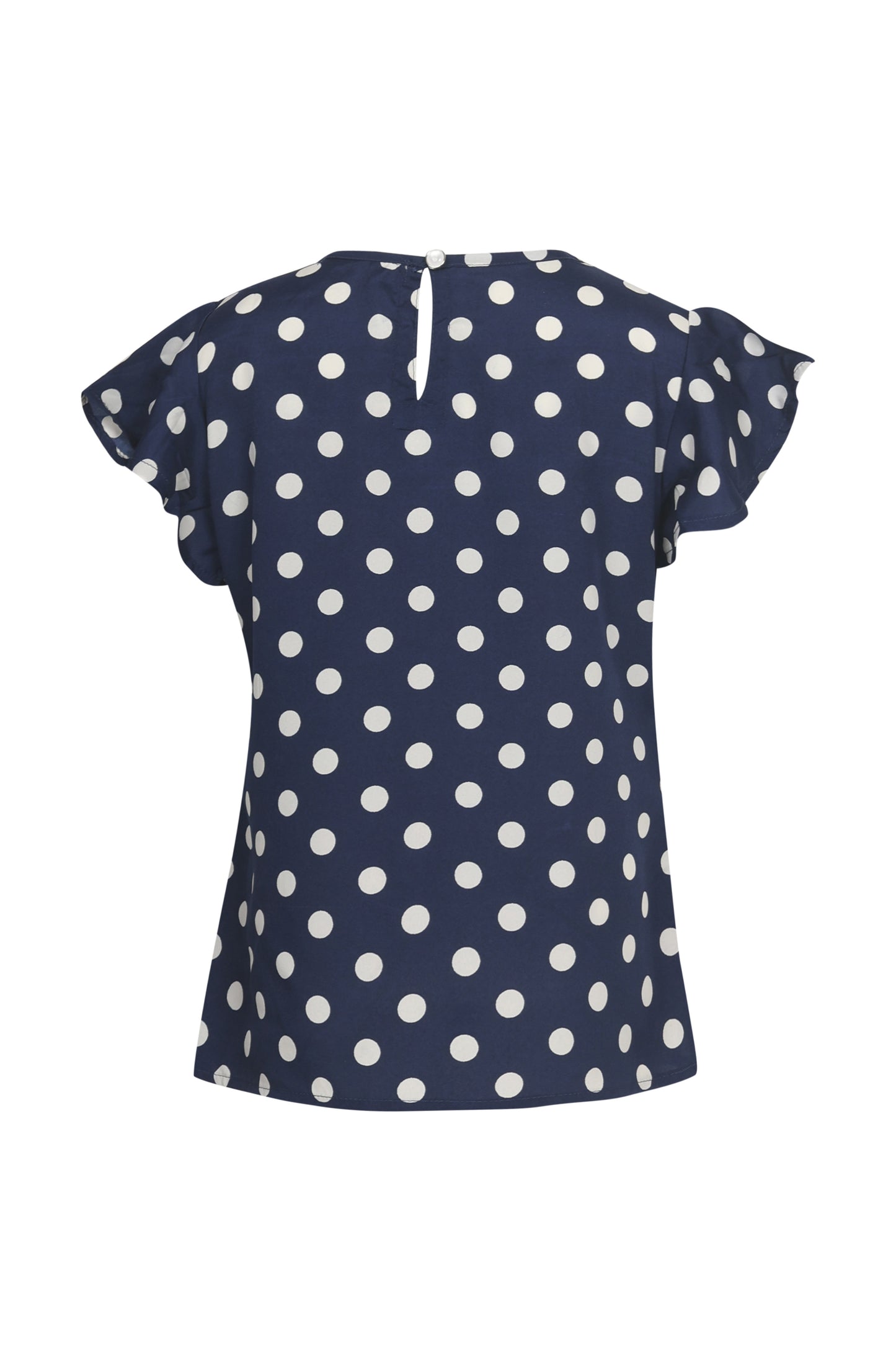 Pampolina Girls Polka Dotted Printed Textile Top With Tie- Navy