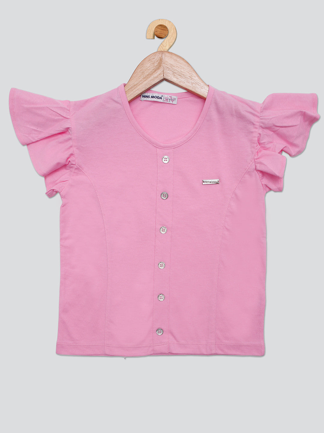 Pampolina Girls Puff Sleeve Solid Top- Pink