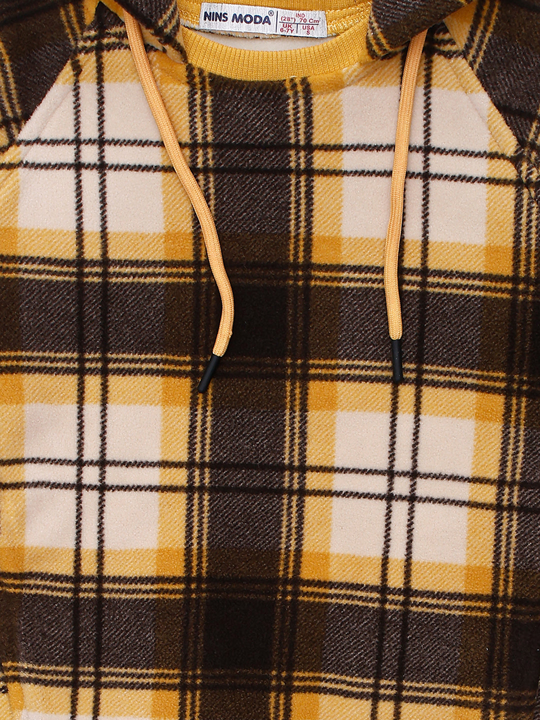 Pampolina Girls Check Printed Hoddie Sweatshirt- Mustard