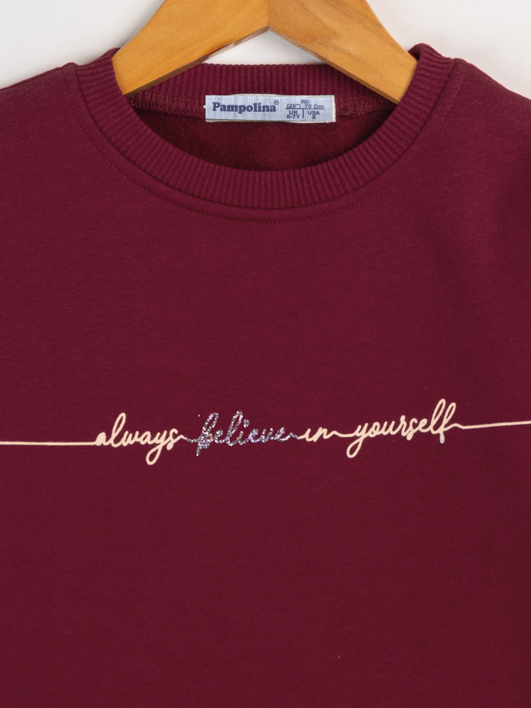 Pampolina Girls Printed Round neck Co-ord Set- Mahroon