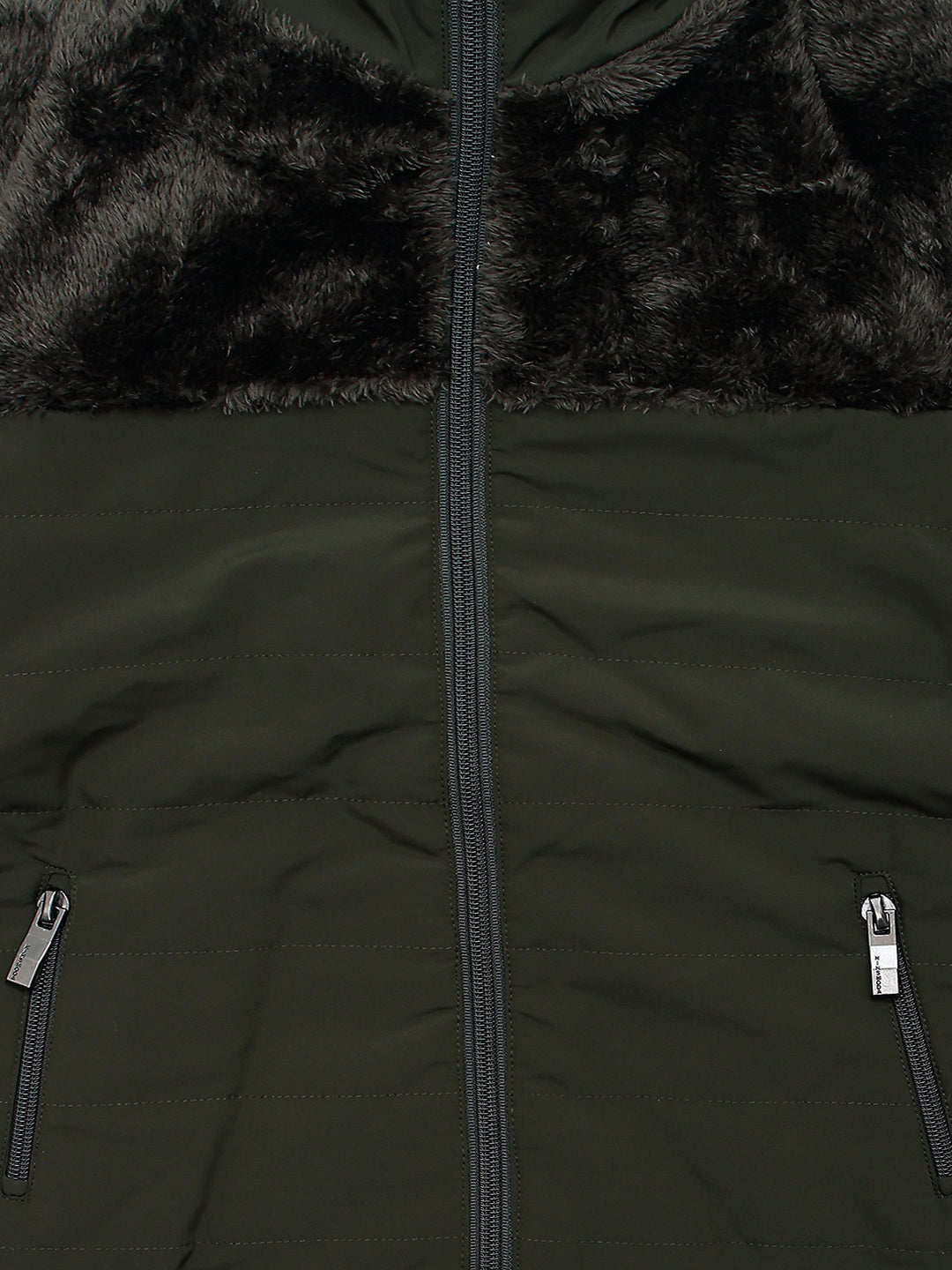 Pampolina Girls Solid Quilted With Fleece Jacket- Olive