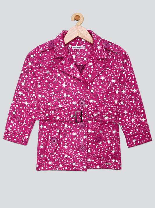 Pampolina Girls Polka Dot Printed Jacket With Belt - Magenta