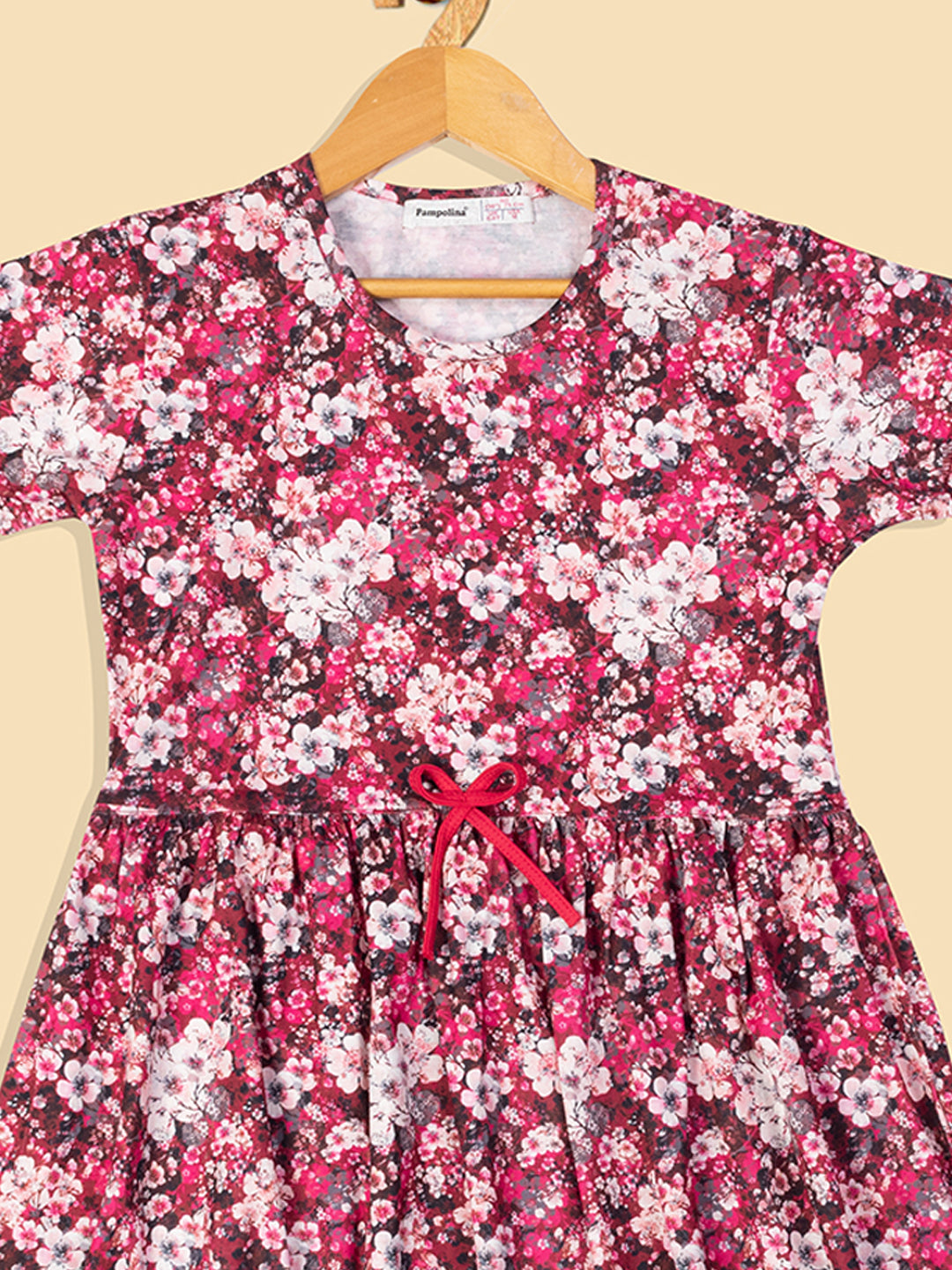 Pampolina Printed Summer Cotton Dress For Baby Girl-Magenta