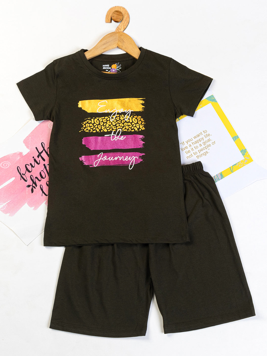 Pampolina Girls Printed Co-Ord Sets-Olive