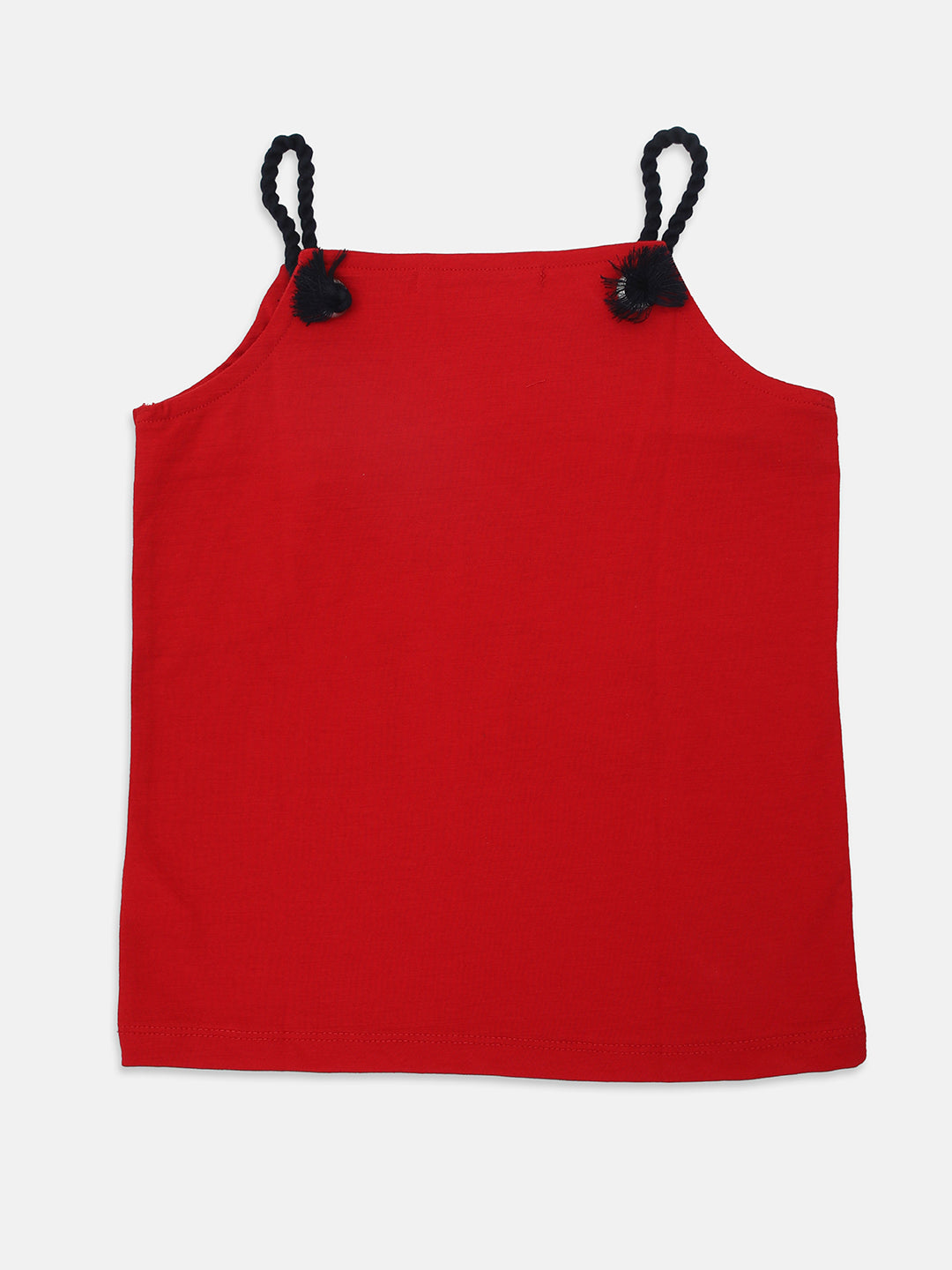 Pampolina Girls Printed Top With Cold Shoulder-Red