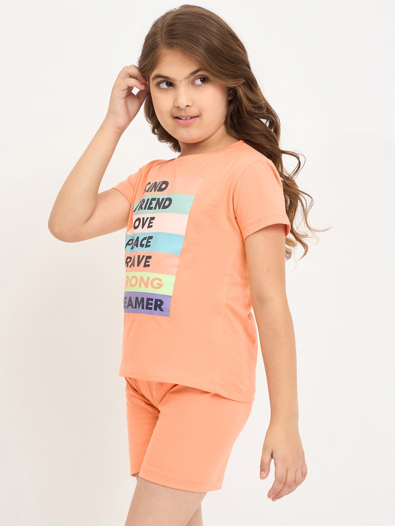 Pampolina Girls Friend Printed Half Sleeve Nightsuit - Orange