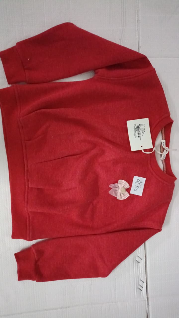 Sweet Girls' Bright Red Crewneck Sweatshirt with Delicate Bow Appliqué