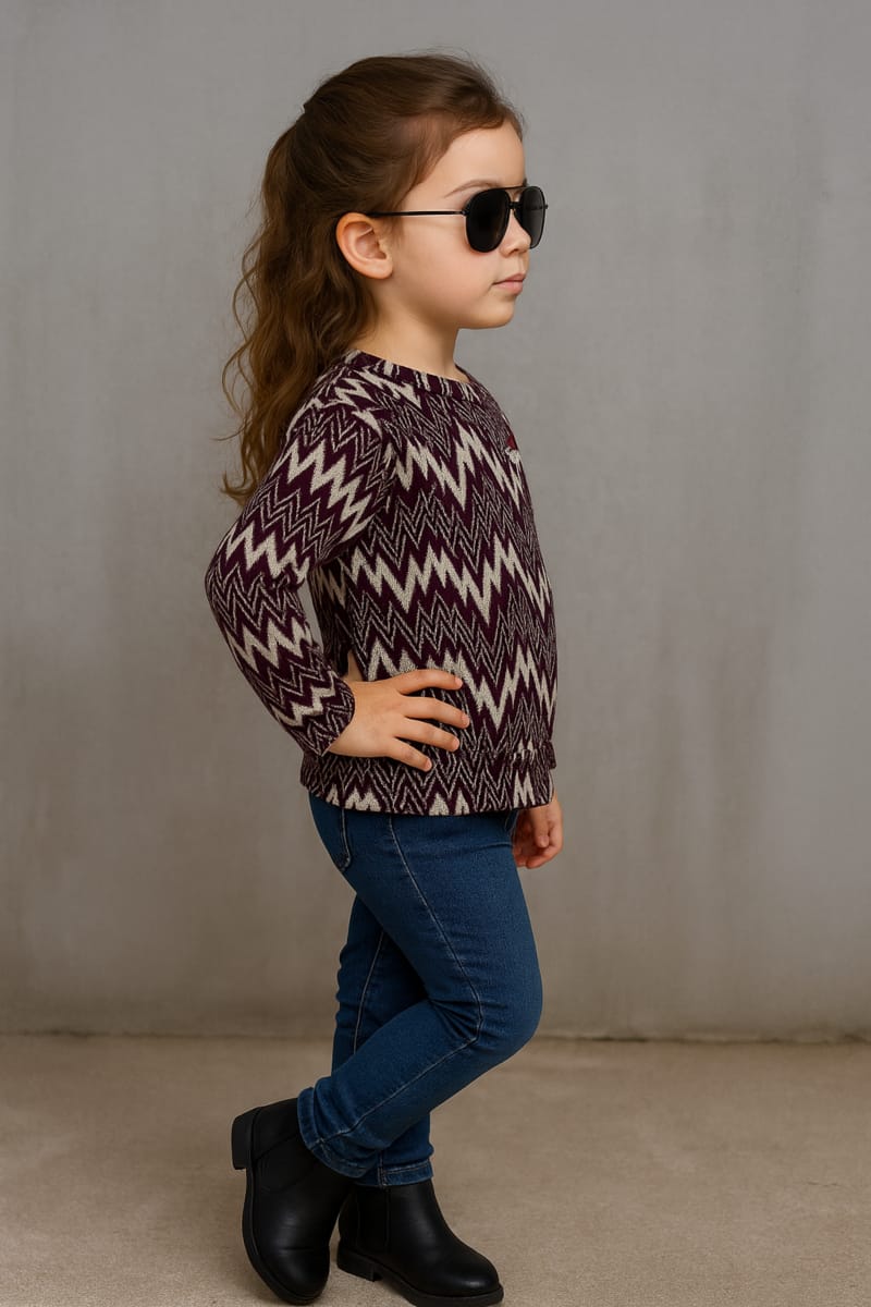 Trendy Kids' Chevron Zigzag Print Long-Sleeve Pullover Top