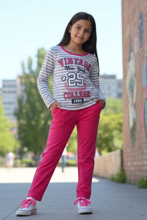 Casual Striped Pullover with Varsity Graphic Print