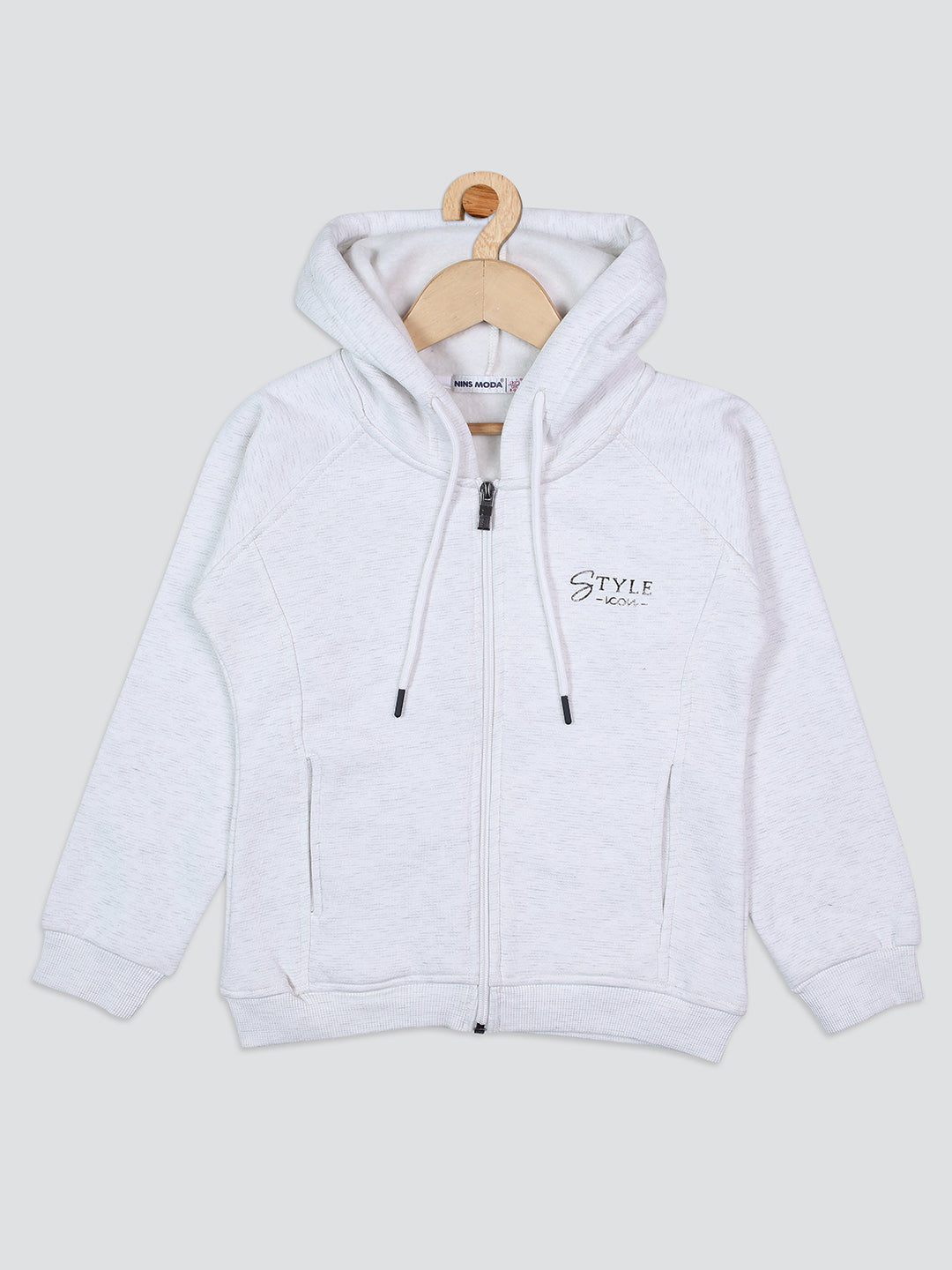 Pampolina Girls Solid With Hoddie SweatShirt- White