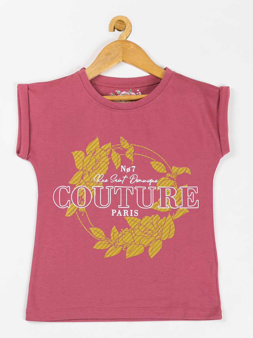 Pampolina Girls Flower Printed Stretchable Top-O.Pink