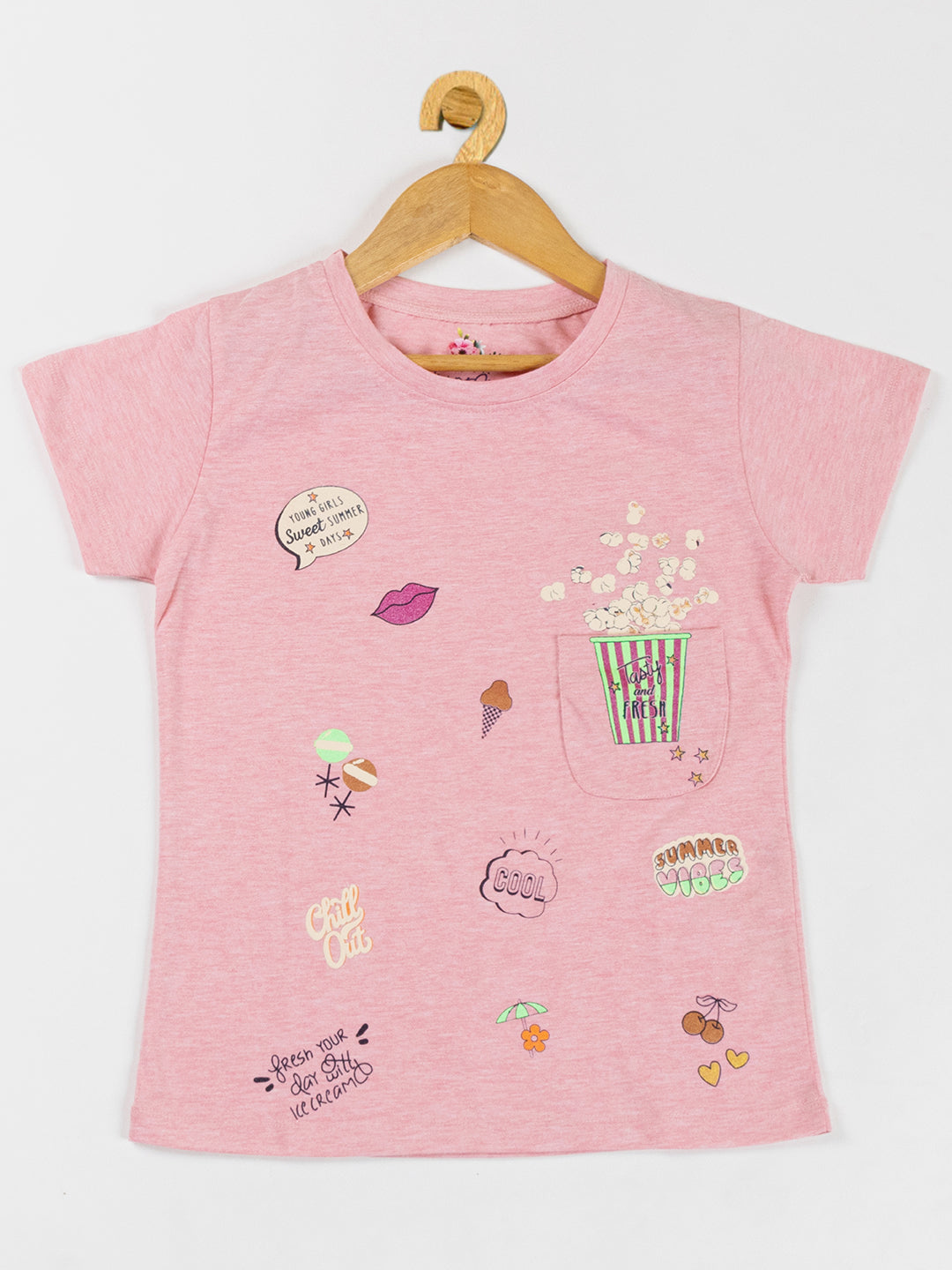 Pampolina Girls Printed Stretchable Top- Pink