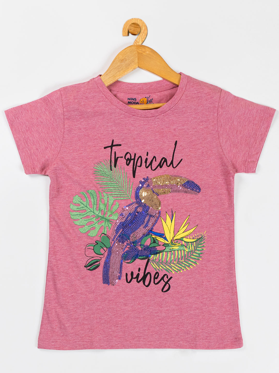 Pampolina Girls Flower Printed Stretchable Top- O.Pink