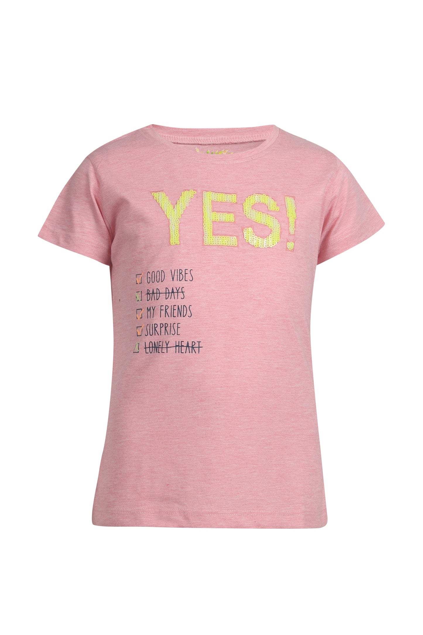 Pampolina Girls Text Sequined Printed Top - Peach