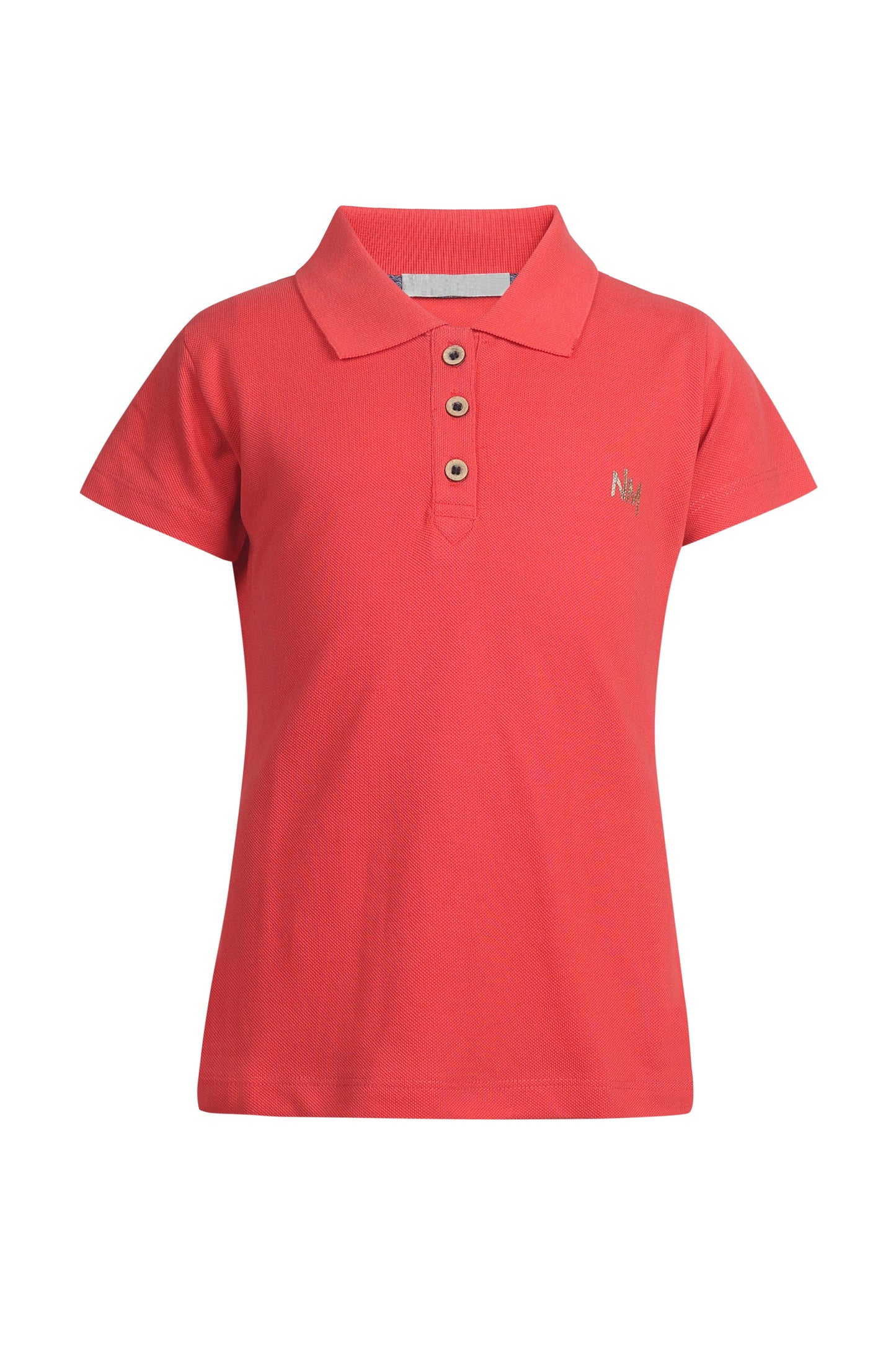 Pampolina Girls Solid Pique Kint Collar T-Shirt - Coral