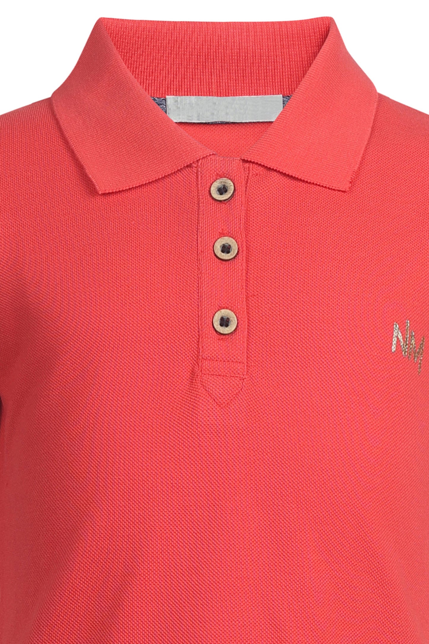Pampolina Girls Solid Pique Kint Collar T-Shirt - Coral