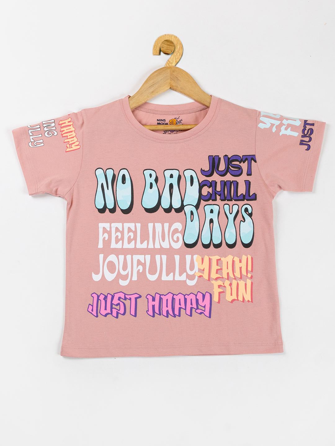 Pampolina Girls Printed & Half Sleeve Top-peach