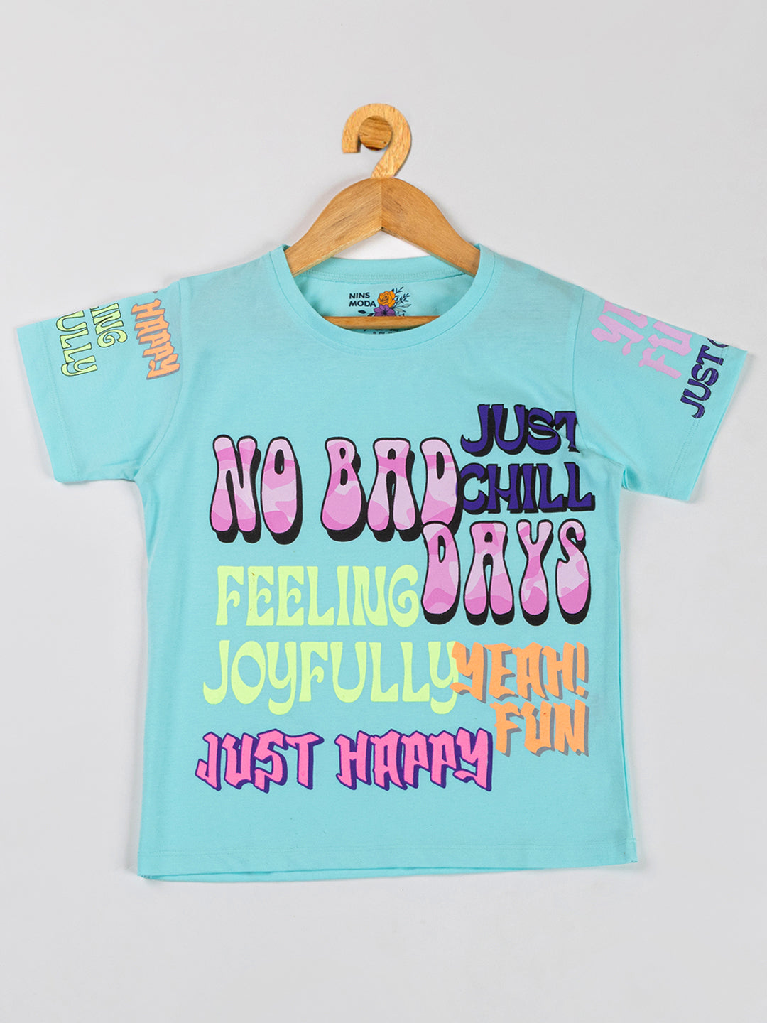 Pampolina Girls Printed & Half Sleeve Top-Turquise