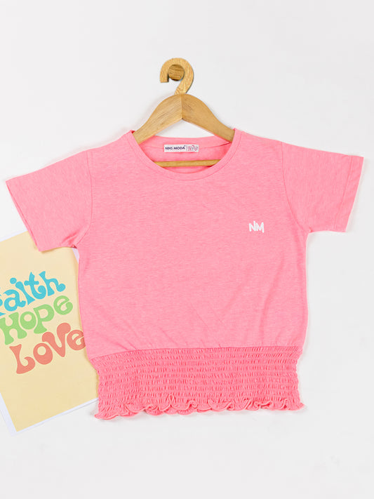 Pampolina Girls Solid Crop Top With Waist Elastie-L.pink