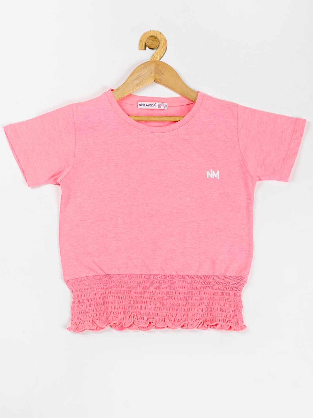 Pampolina Girls Solid Crop Top With Waist Elastie-L.pink
