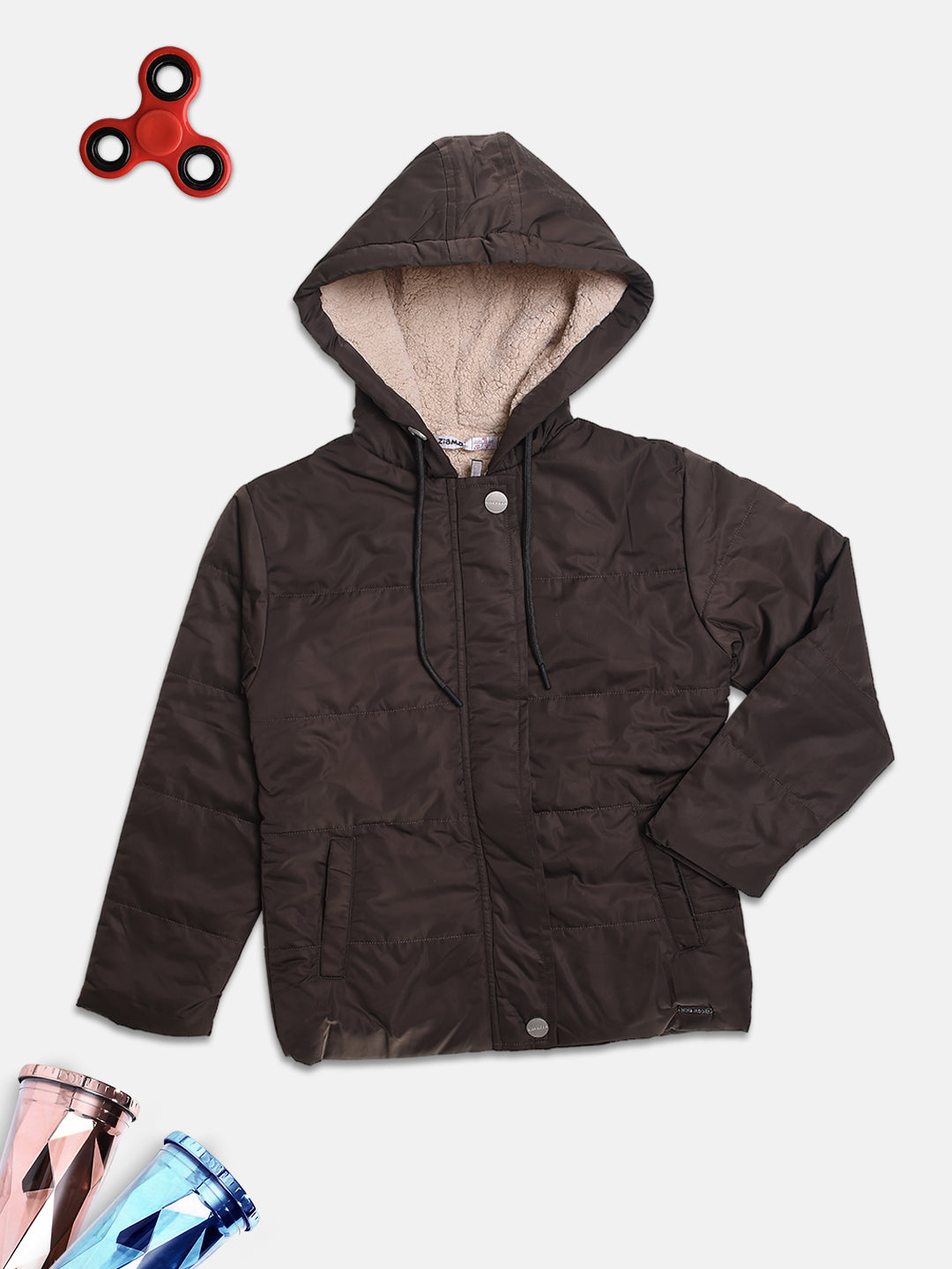 ZIAMA GIRLS SOLID FULL SELEVE WITH HODDIE & ZIPPER JACKET-OLIVE