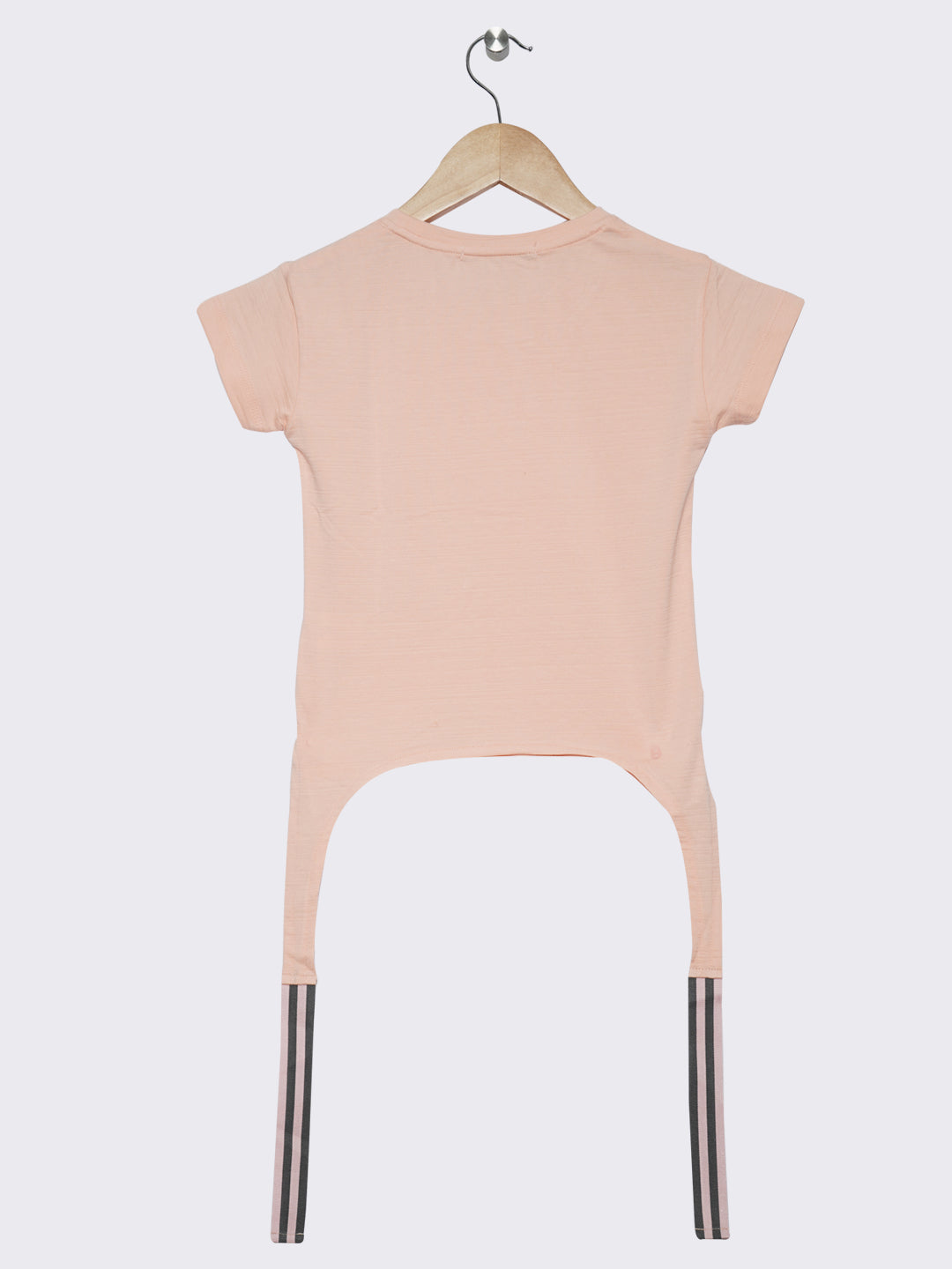 Pampolina Girls Half Sleeve Frolal Printed Top With Waist Belt-Peach