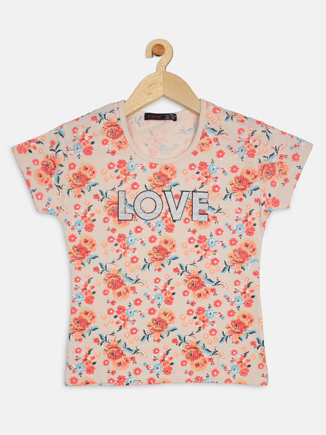 Pampolina Girls Allover Floral Printed Tops-Oat Milange