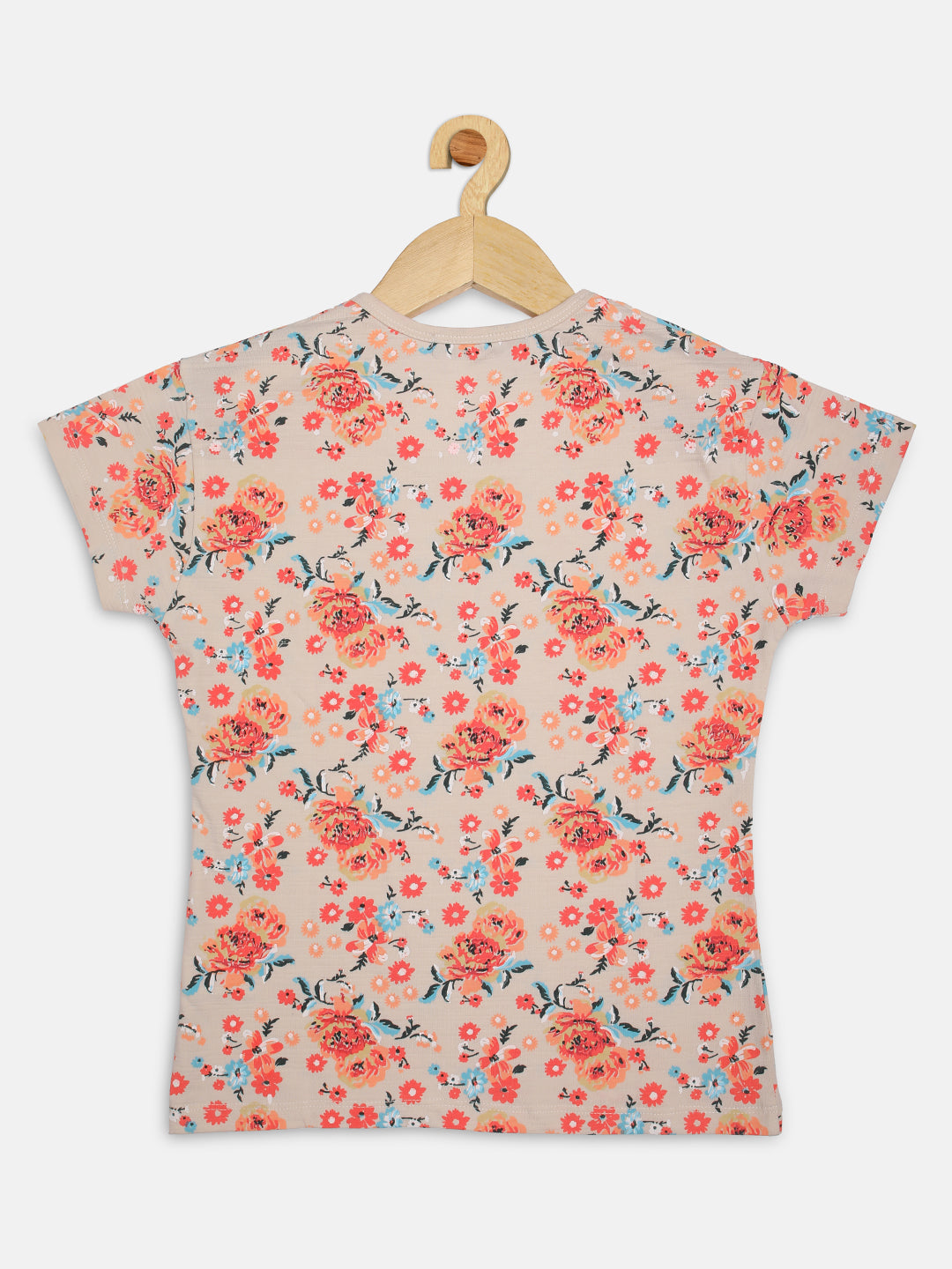 Pampolina Girls Allover Floral Printed Tops-Oat Milange