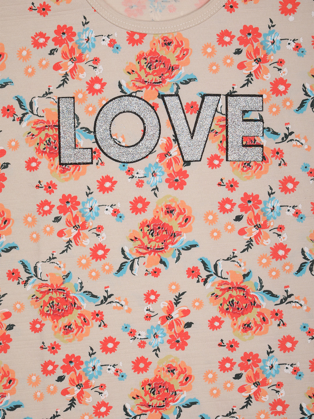 Pampolina Girls Allover Floral Printed Tops-Oat Milange
