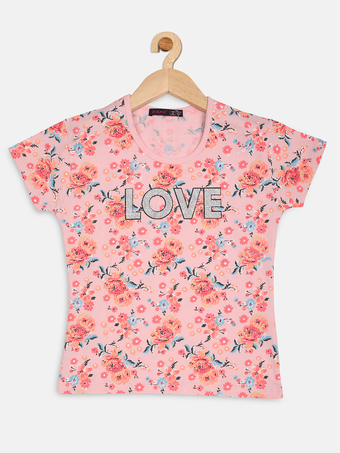 Pampolina Girls Allover Floral Printed Tops-Pink