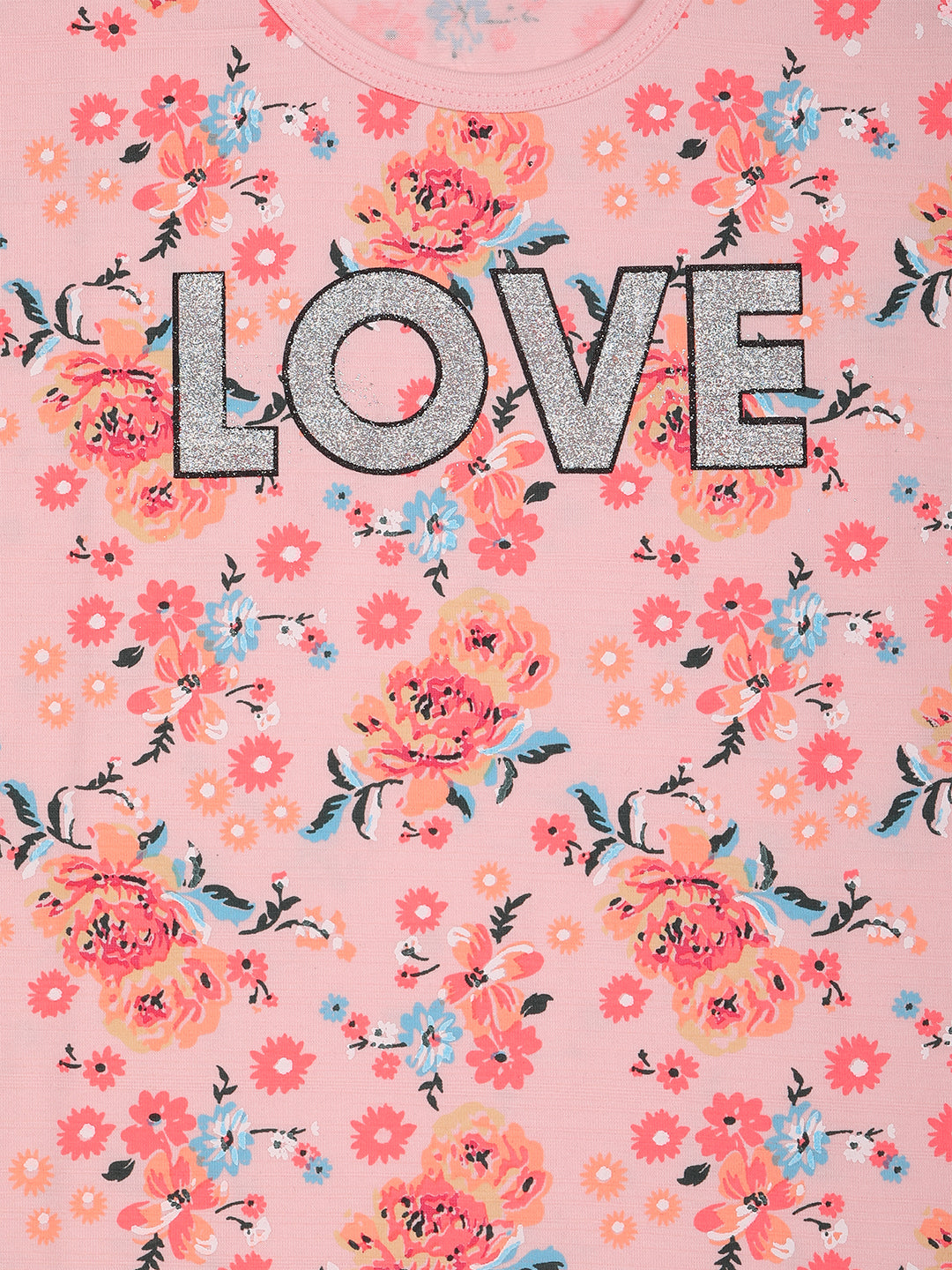 Pampolina Girls Allover Floral Printed Tops-Pink