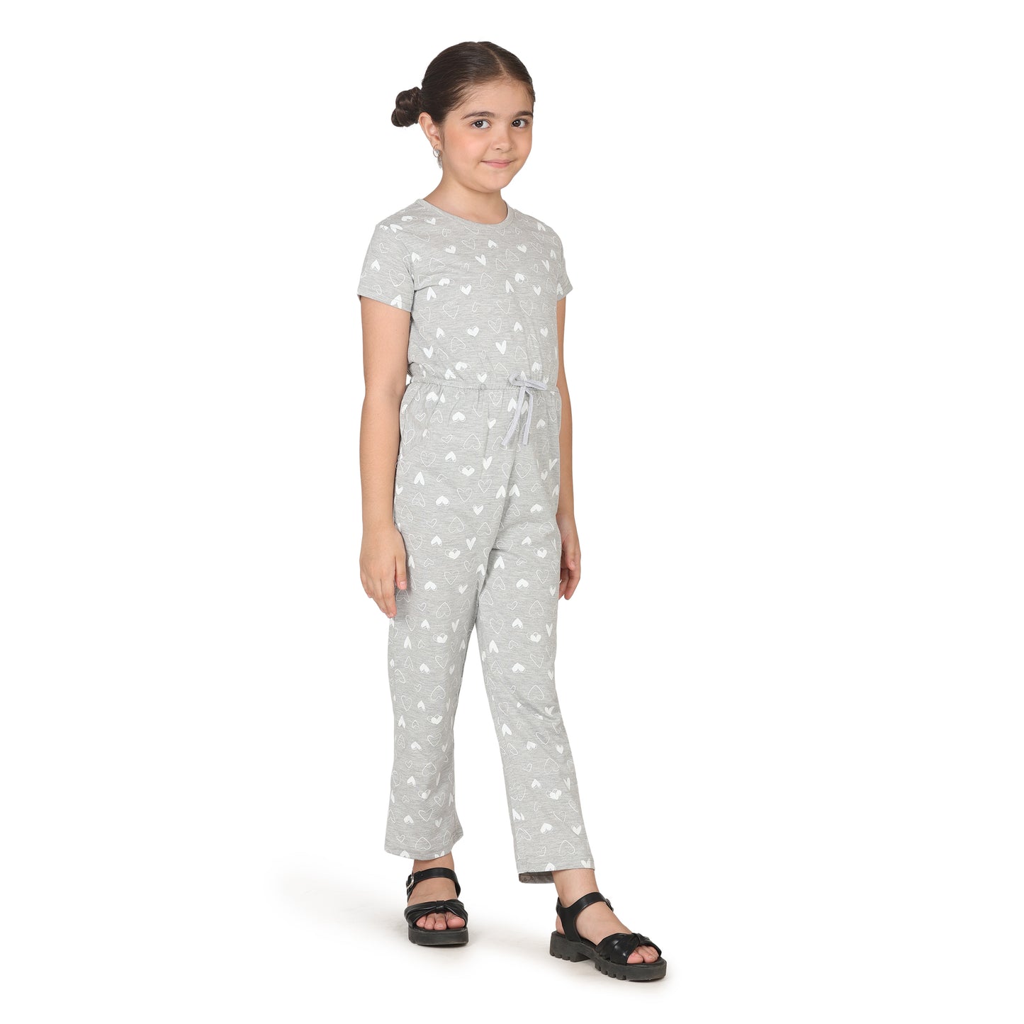 Pampolina Girls Heart Printed Jump Suit- Grey