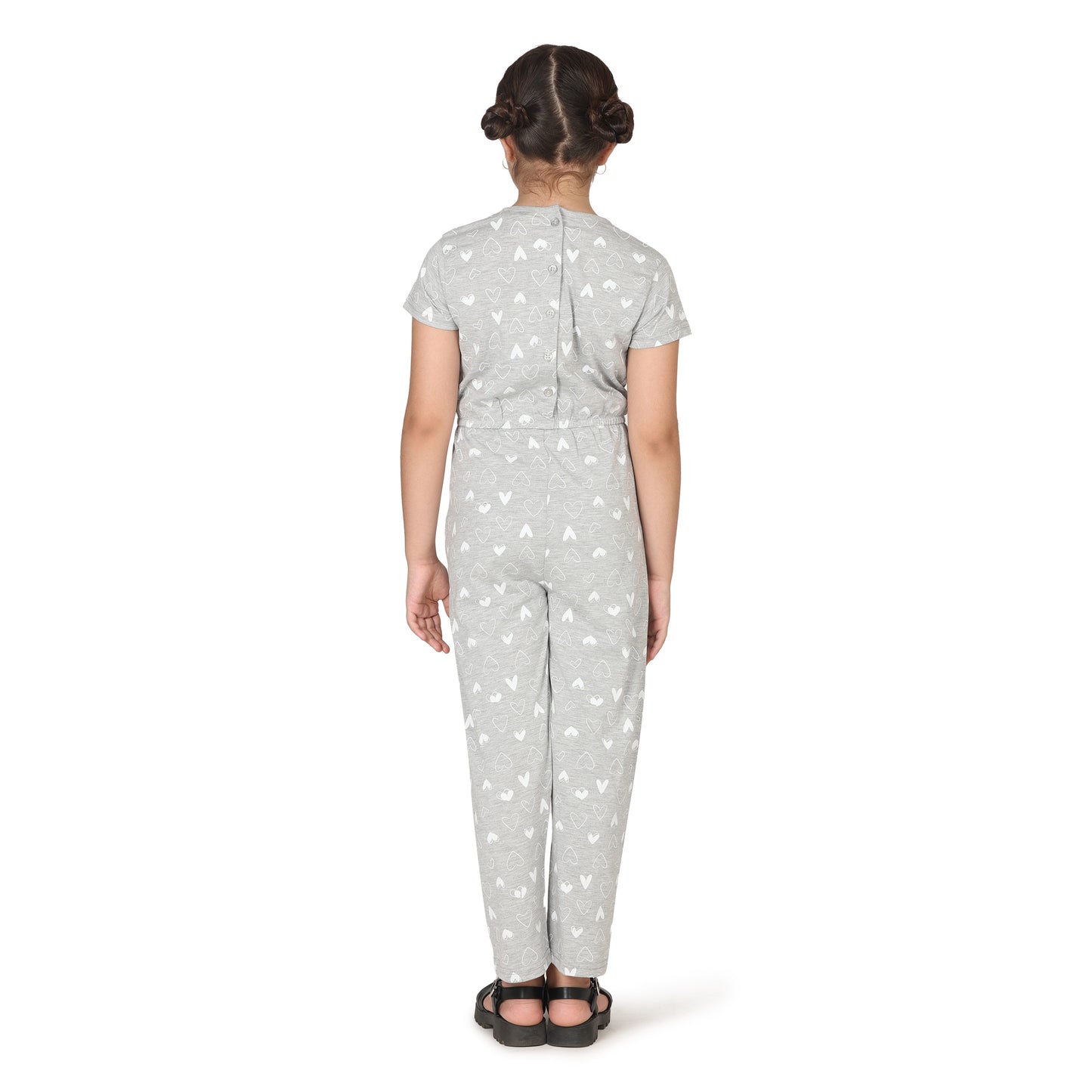 Pampolina Girls Heart Printed Jump Suit- Grey