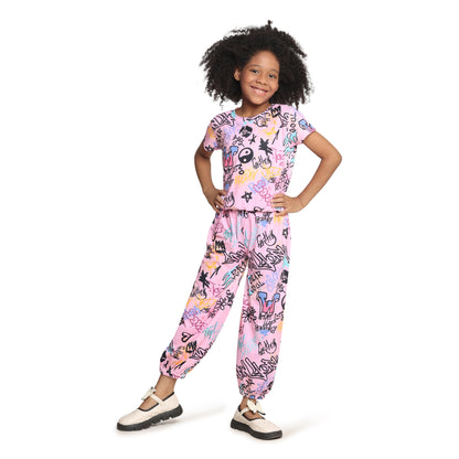 Pampolina Girls Printed Co-Ord Sets-Pink